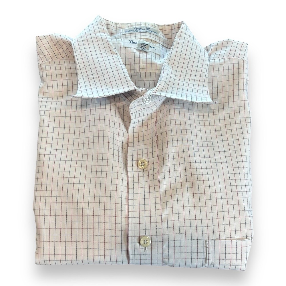 Paul Frederick Dress Shirt Easy Care Men 16.5 -35 Cotton Pinpoint Trim Fit White
